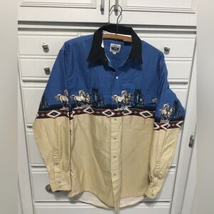 Vintage CUMBERLAND OUTFITTERS Western Horse Pearl Snap Button Long Sleev…